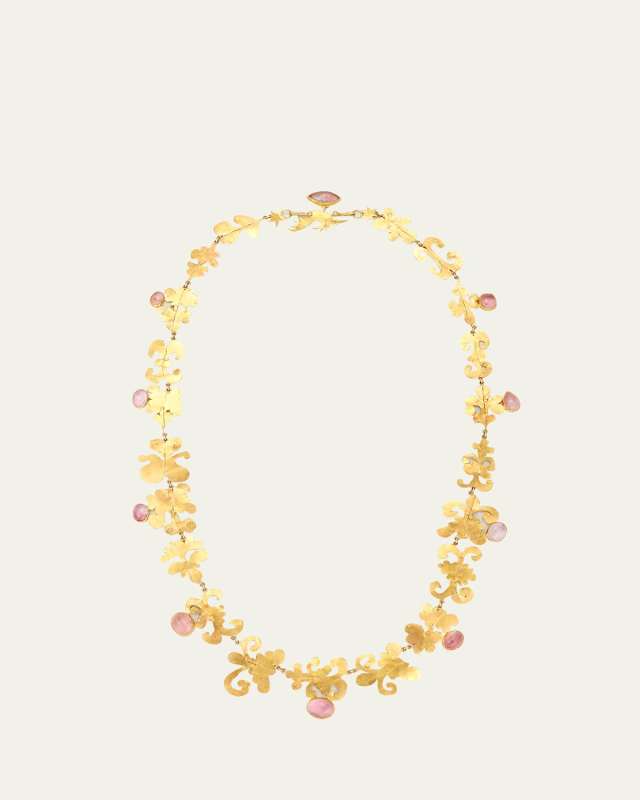 22K Yellow Gold Pink Tourmaline Shape Statement Necklace